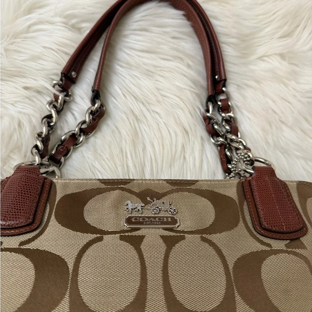 Coach Tan and Brown Signature Tote - Picture 8 of 12